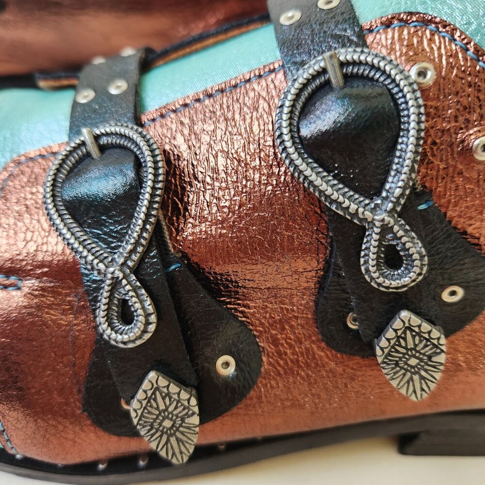 Girotti Metallic Leather Oxford Shoes Buckles Steampunk Luxury Handmade Unique 4 - Picture 7 of 16